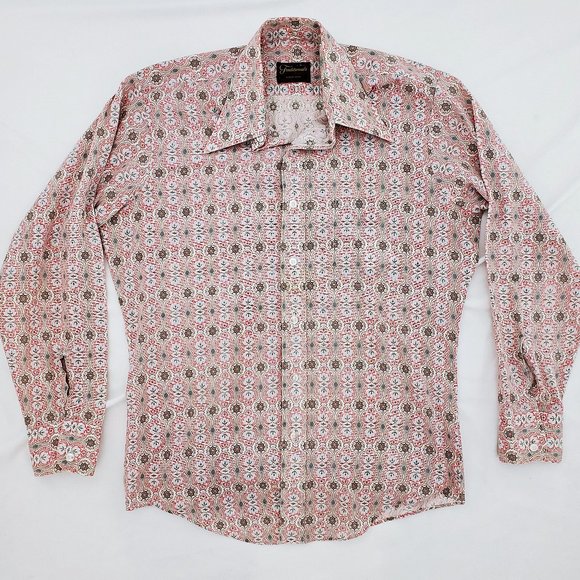 VTG Traditionals BY CAMPUS Dress Shirt Pink Leaf Design USA Size Medium